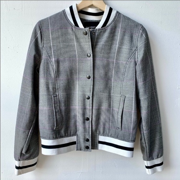 Who What Wear Plaid gingham print bomber jacket S - Picture 2 of 6